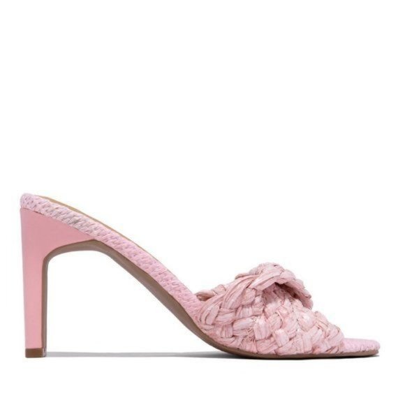 !! NEW !! Raffia Mule Heels in Pink - Picture 3 of 9